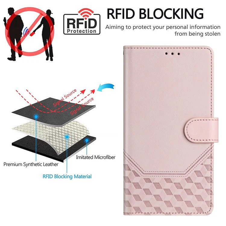 For ZTE nubia Neo 5 GT 5G Honeycomb Embossing RFID Leather Phone Case(Pink) - Image 4