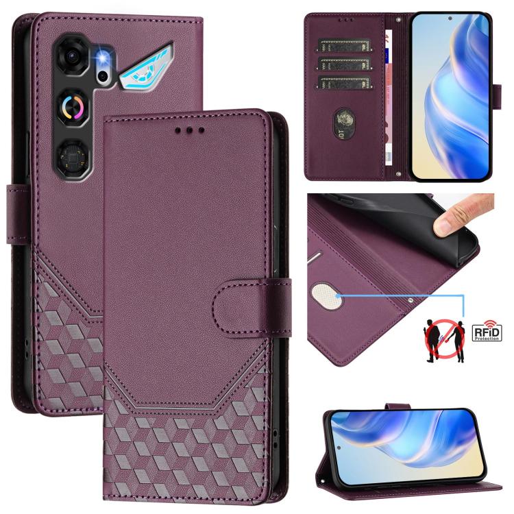 For ZTE nubia Neo 5 GT 5G Honeycomb Embossing RFID Leather Phone Case(Violet)
