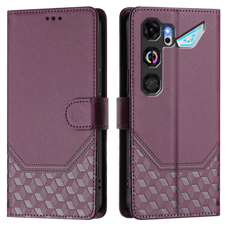 For ZTE nubia Neo 5 GT 5G Honeycomb Embossing RFID Leather Phone Case(Violet) - Image 2