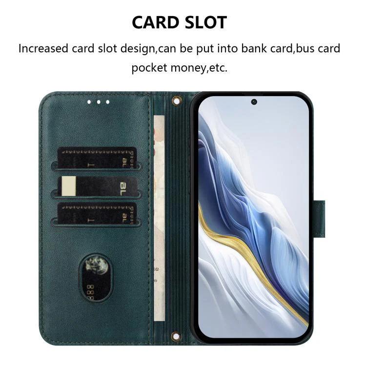 For ZTE nubia Neo 5 GT 5G Line Splicing Buckle Retro Leather Phone Case(Dark Green) - Image 3