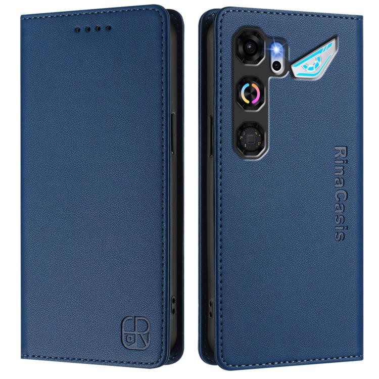 For ZTE nubia Neo 5 GT 5G RC01 Dual-Folded Magnetic Suction RFID Leather Phone Case(Dark Blue) - Image 2