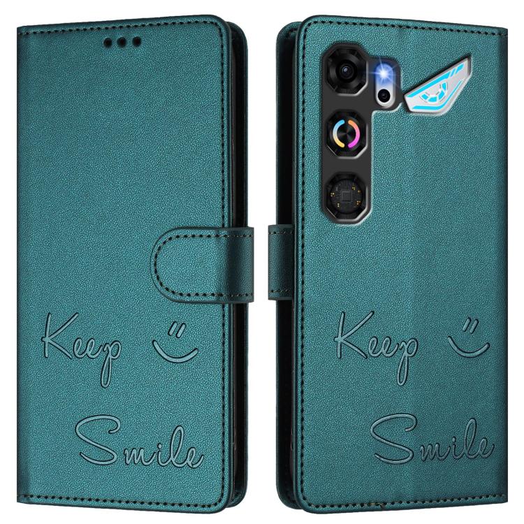 For ZTE nubia Neo 5 GT 5G Smile Embossing RFID Leather Phone Case(Peacock Green) - Image 2