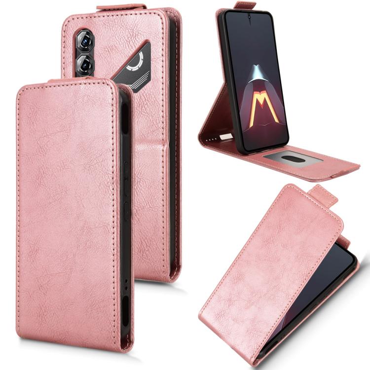 For ZTE nubia Neo 5 Pro 5G Magnetic Vertical Flip Leather Phone Case with Buckle(Rose Gold)