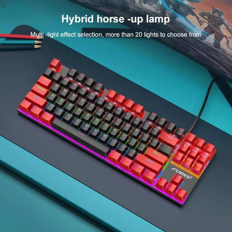 FOREV FV-301 87-keys Blue Axis Mechanical Gaming Keyboard, Cable Length: 1.6m(White Blue) - Image 3