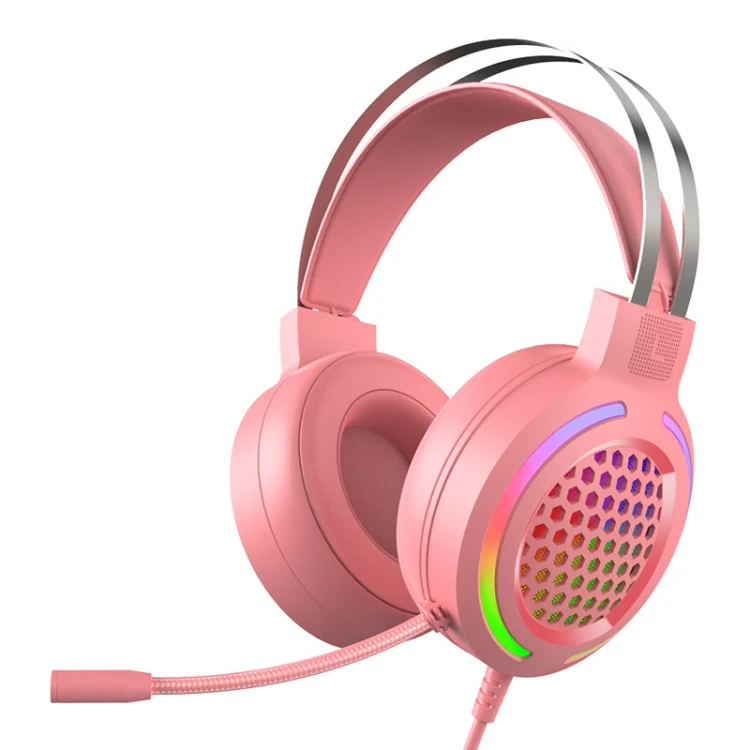 FOREV G99 USB RGBHead-Mounted Wired Headset With Microphone, Style: Standard Version (Colorful Light Pink)