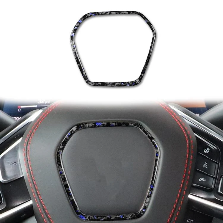 Forged Gold Foil Carbon Fiber Car Steering Wheel Frame Decorative Sticker for Chevrolet Corvette C8 2020-, Left and Right Driver(Blue)
