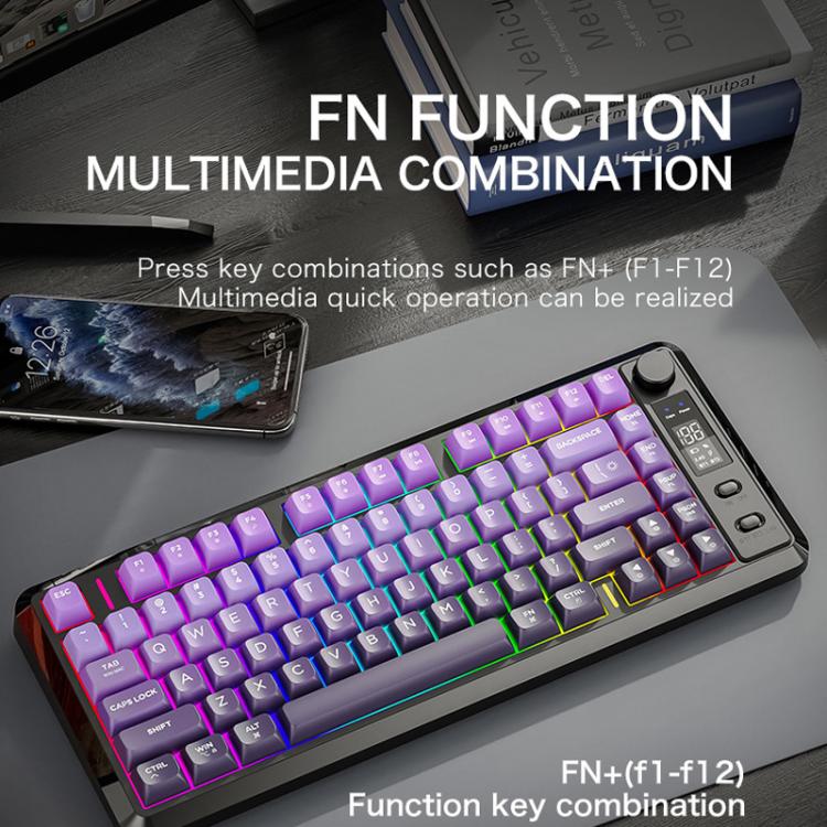 FREE WOLF M75 Russian Wireless Bluetooth Dual-Mode Mechanical Keyboard With PBT Gradient Caps and Display Screen(Grape Purple) - Image 10