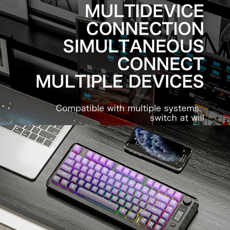 FREE WOLF M75 Russian Wireless Bluetooth Dual-Mode Mechanical Keyboard With PBT Gradient Caps and Display Screen(Grape Purple) - Image 4