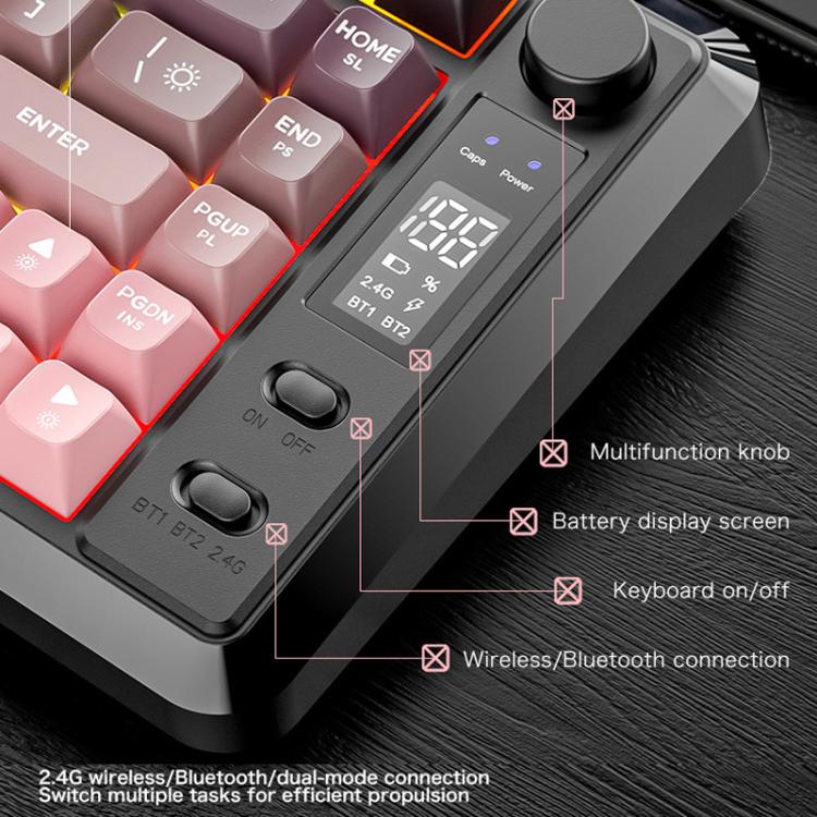 FREE WOLF M75 Russian Wireless Bluetooth Dual-Mode Mechanical Keyboard With PBT Gradient Caps and Display Screen(Grape Purple) - Image 6
