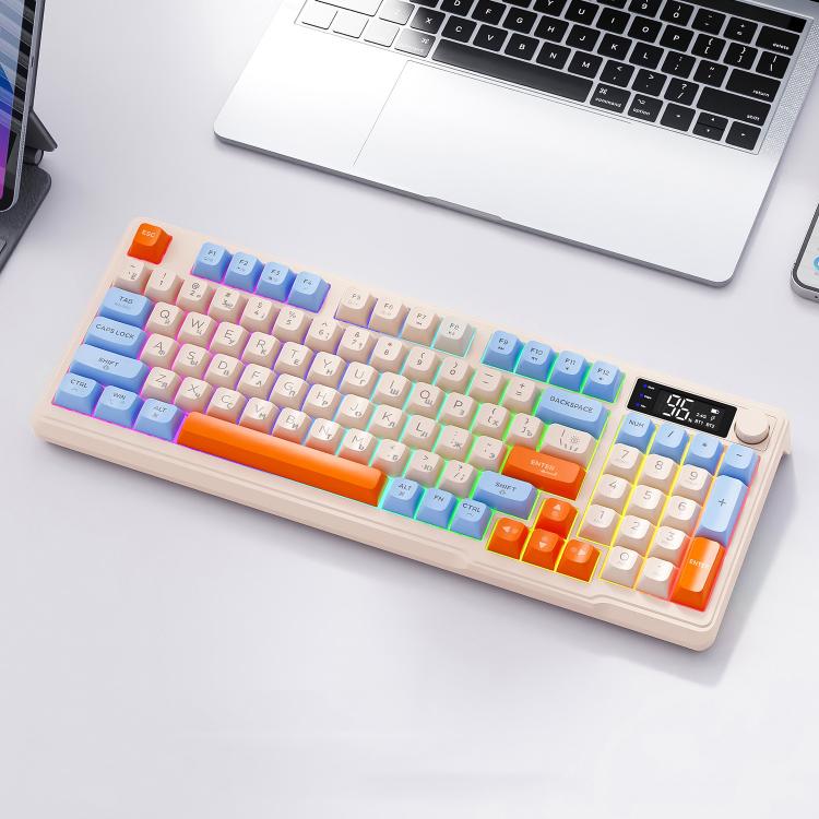 FREE WOLF M96 Wireless Bluetooth Dual-Mode Russian Keyboard PBT Dome Display Gaming Keyboard(Blueberry)