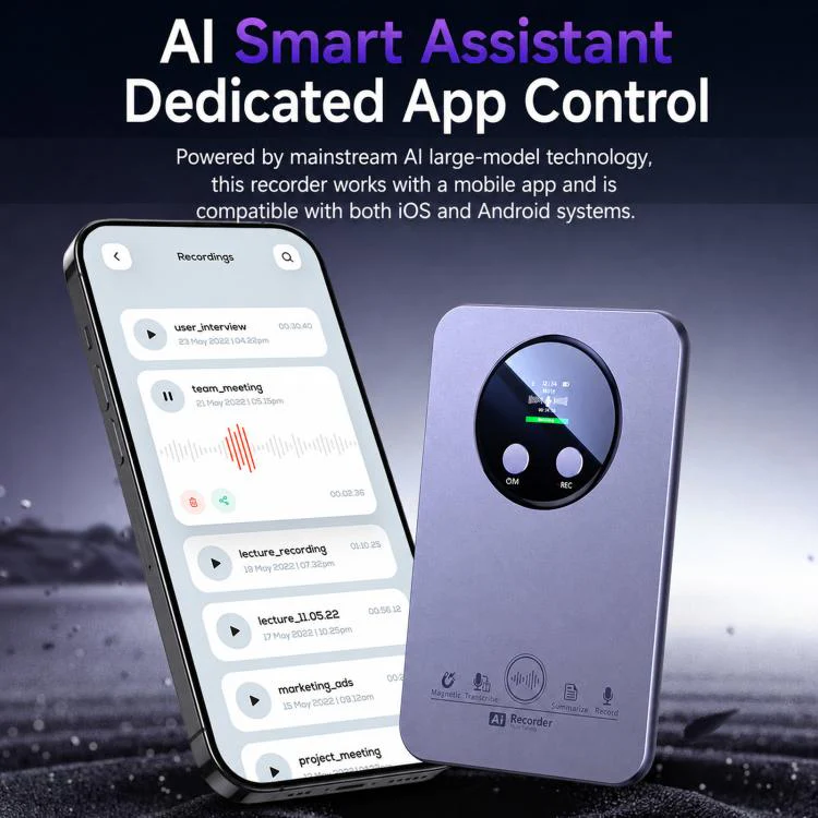 FW922H AI Smart Card Voice Recorder For Office Meetings 152 Languages Recognition Magnetic Suction Audio Recorder, Spec: 64GB - Image 3