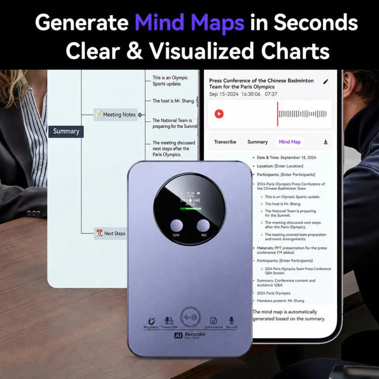 FW922H AI Smart Card Voice Recorder For Office Meetings 152 Languages Recognition Magnetic Suction Audio Recorder, Spec: 64GB - Image 4
