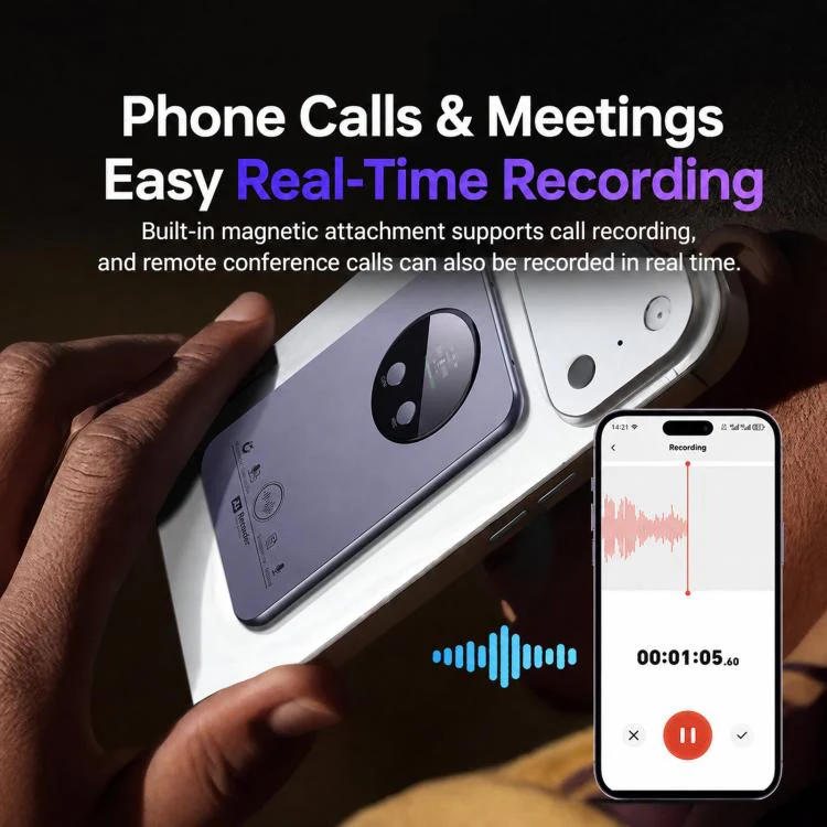 FW922H AI Smart Card Voice Recorder For Office Meetings 152 Languages Recognition Magnetic Suction Audio Recorder, Spec: 64GB - Image 6