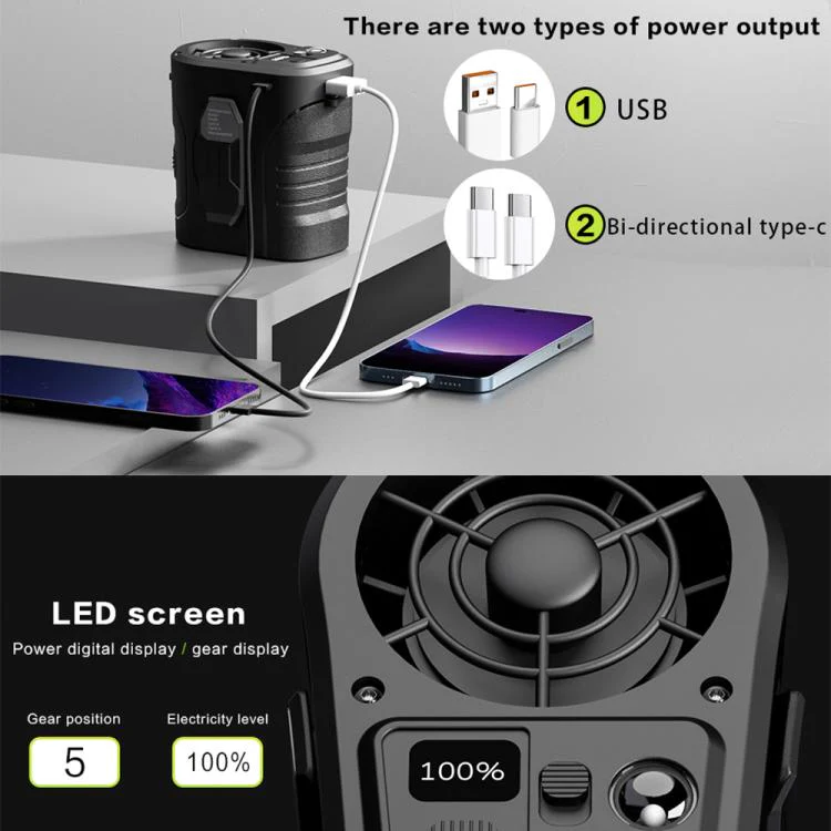 G10 Noise Reduction Motor Waist Mounted Fan with LED Light(Black) - Image 5
