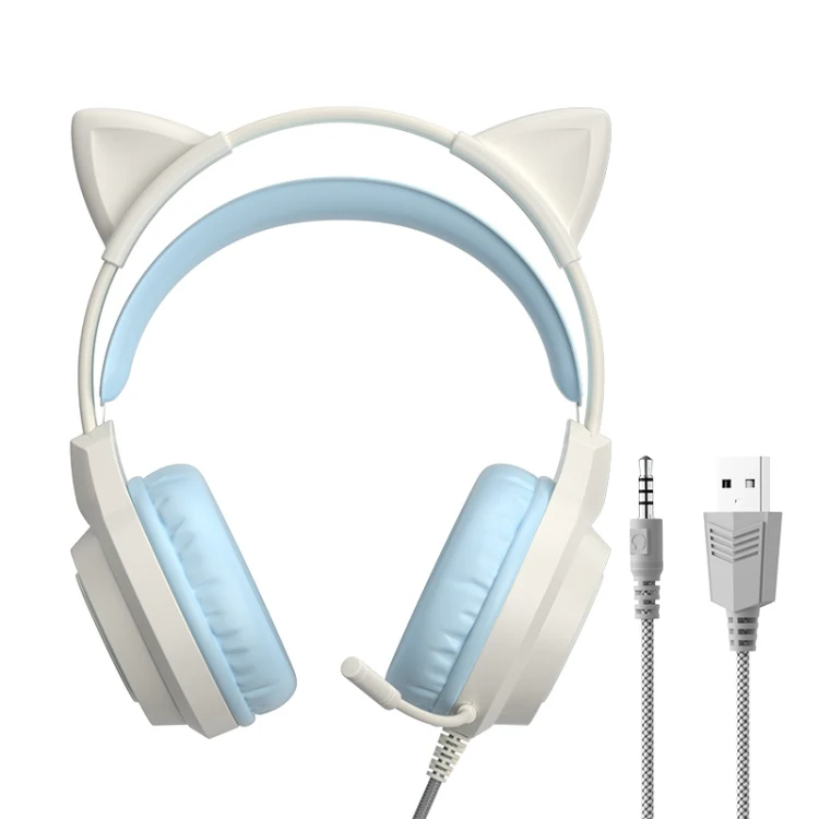 G35 Cute Cat RGB Head-mounted Wired Gaming Earphone(Blue) - Image 2