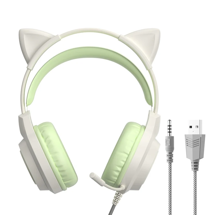 G35 Cute Cat RGB Head-mounted Wired Gaming Earphone(Green) - Image 2