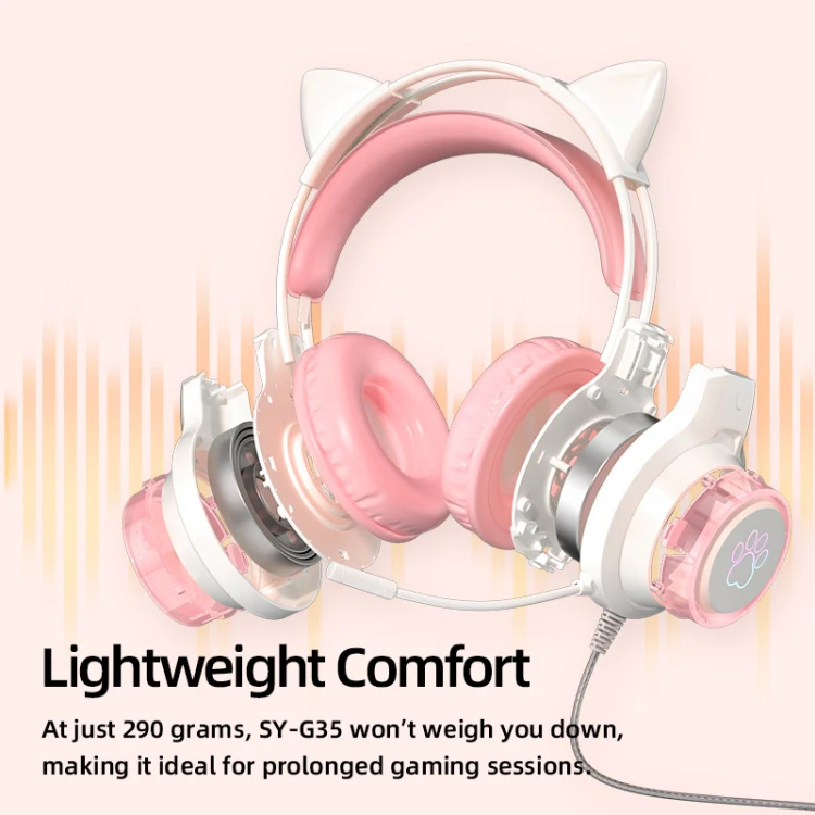 G35 Cute Cat RGB Head-mounted Wired Gaming Earphone(Green) - Image 6
