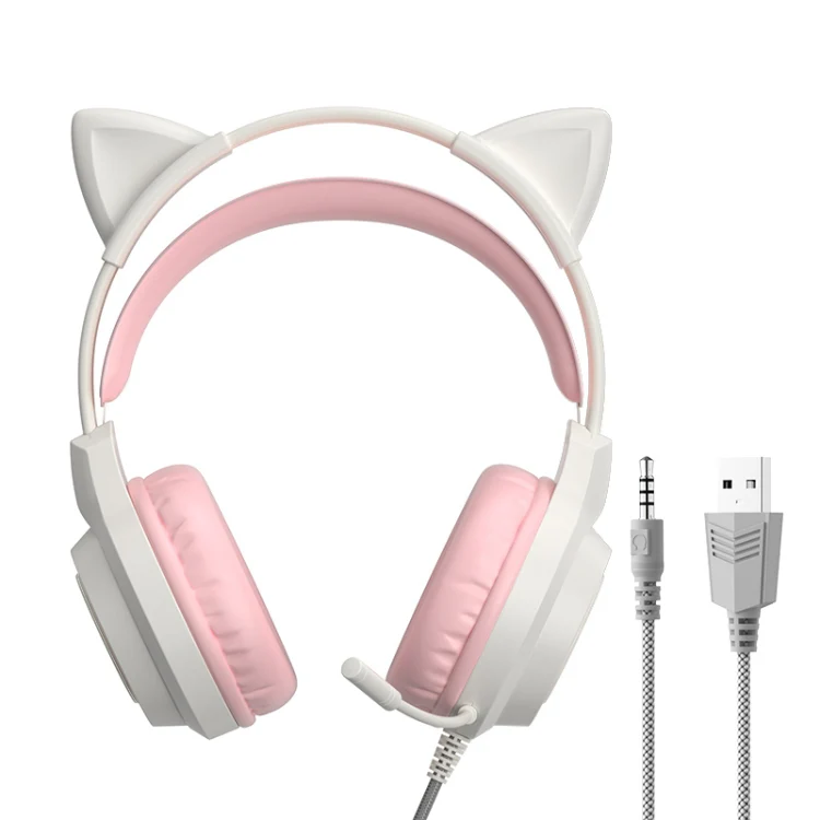 G35 Cute Cat RGB Head-mounted Wired Gaming Earphone(Pink) - Image 2