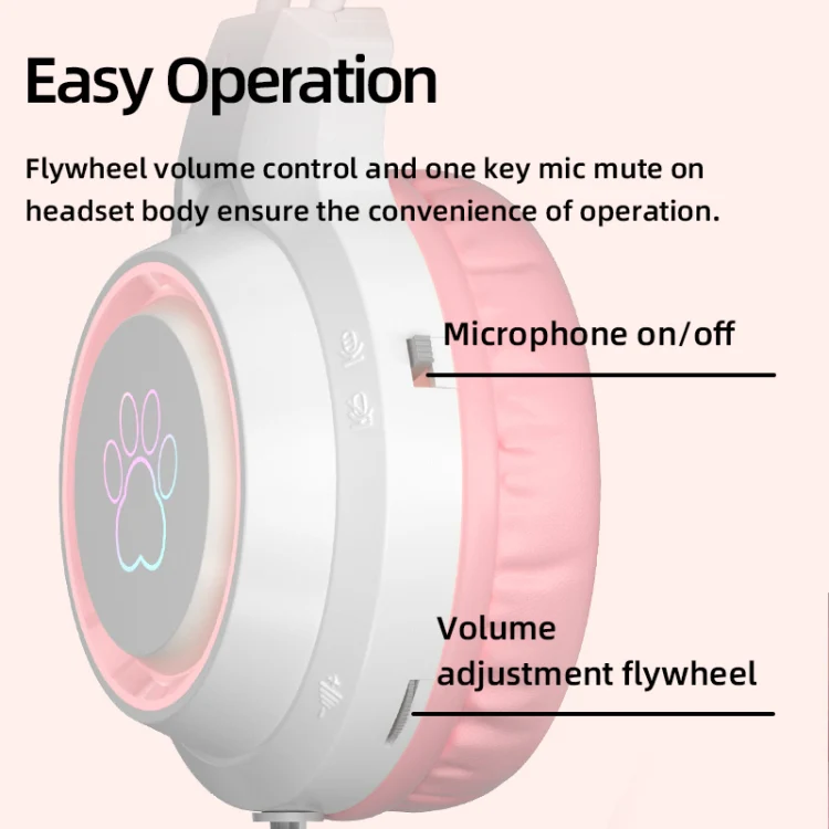 G35 Cute Cat RGB Head-mounted Wired Gaming Earphone(Pink) - Image 4