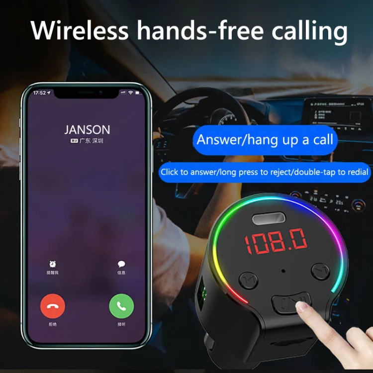 G61 FM Transmitter Music MP3 Player QC3.0 Type-C Quick Charge Support 5.0 Hands-free Car Kit - Image 4