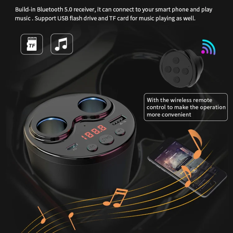 G63 Car Multi-function Bluetooth Charger Cup Support Hands-free Call / USB Charging / Navigation Broadcast, with Remote Control - Image 6