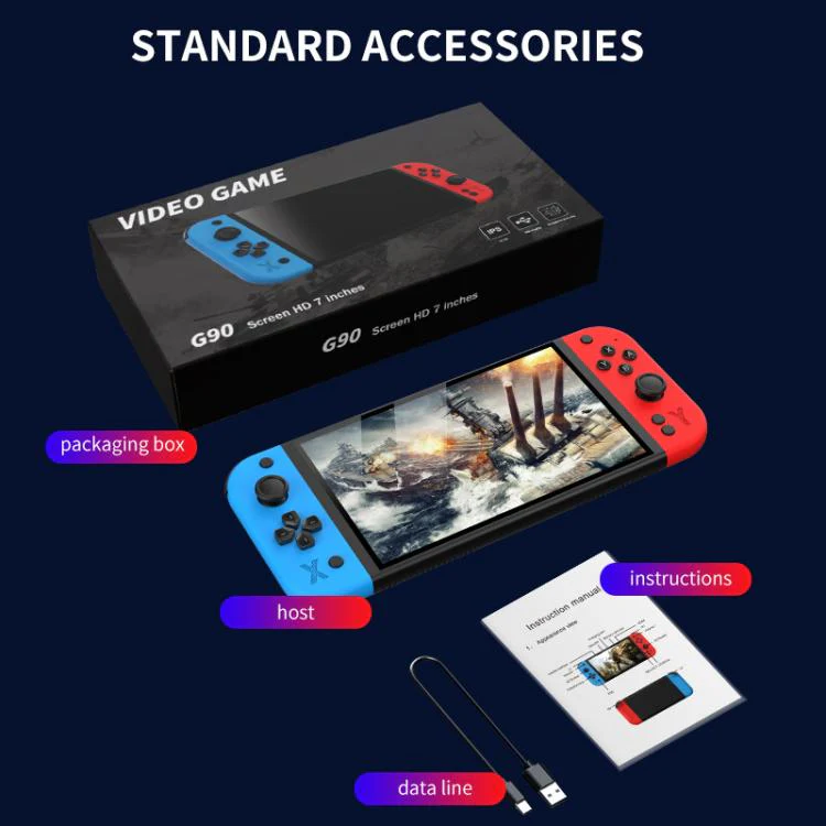 G90 7-inch IPS HD Handheld Game Console Supports 30+ Emulators, External TF card:64G(Red Blue) - Image 8