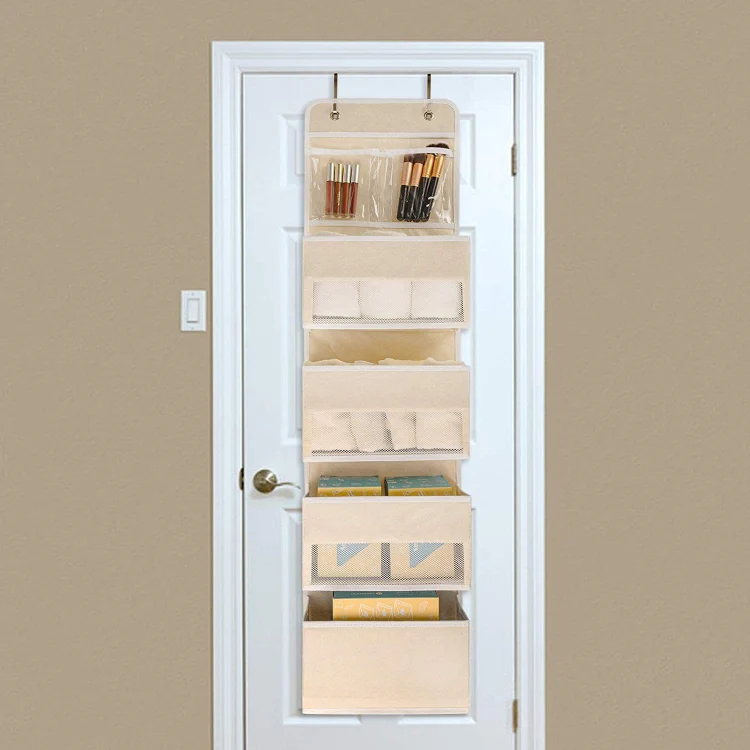 GD03 Wall-Mounted Fabric Storage Bag Wardrobe Room Door Behind Hanging Bag, Color: 4+1 Beige