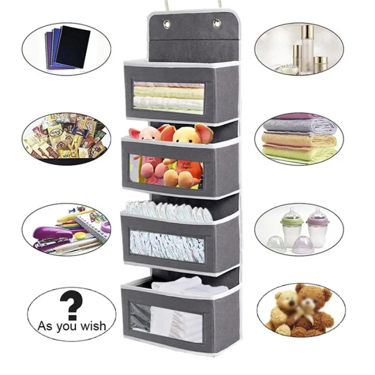 GD03 Wall-Mounted Fabric Storage Bag Wardrobe Room Door Behind Hanging Bag, Color: 4+1 Gray - Image 8