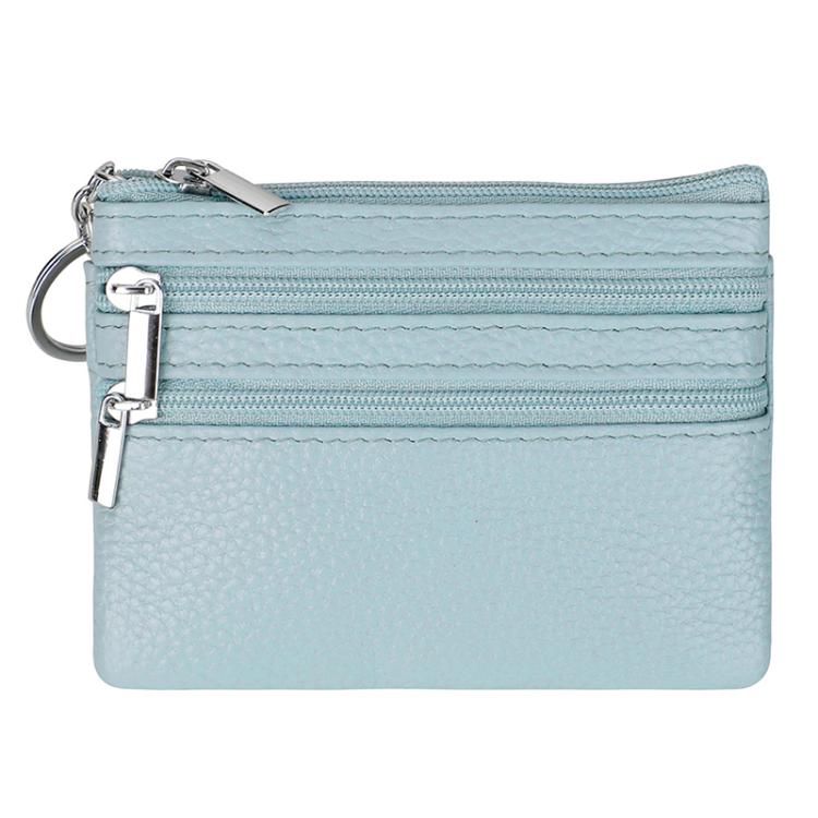 Genuine Leather Double Zipper Key Coin Purse(Autumn Blue)