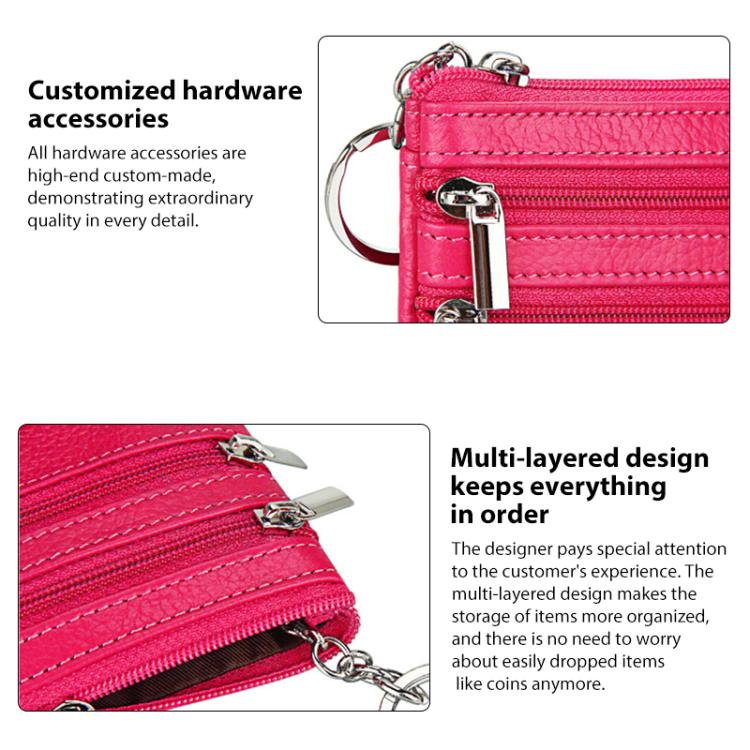 Genuine Leather Double Zipper Key Coin Purse(Dark Green) - Image 4