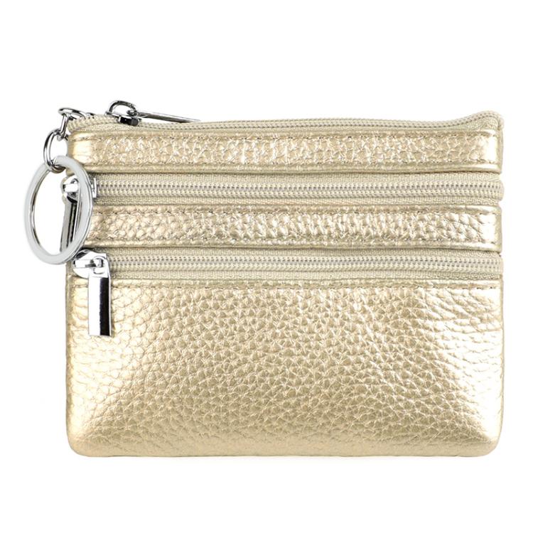 Genuine Leather Double Zipper Key Coin Purse(Gold)