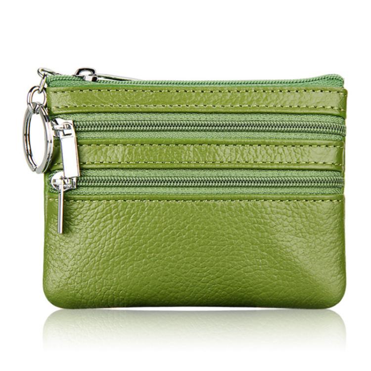 Genuine Leather Double Zipper Key Coin Purse(Green)