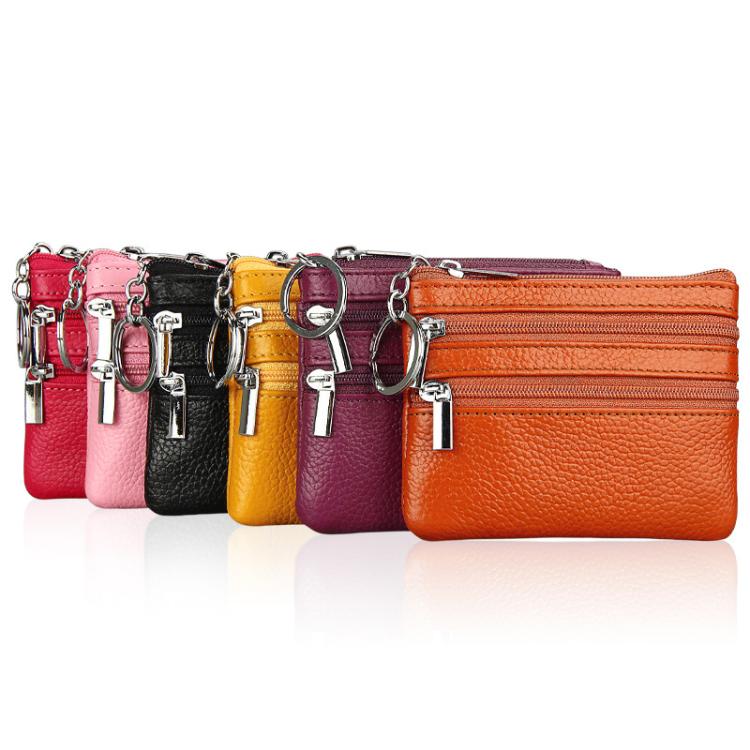 Genuine Leather Double Zipper Key Coin Purse(Light Blue) - Image 2