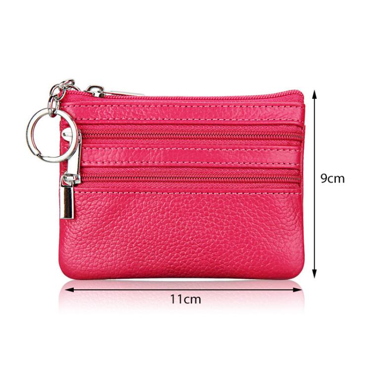 Genuine Leather Double Zipper Key Coin Purse(Light Green) - Image 3
