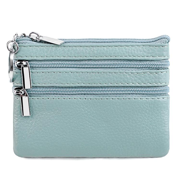 Genuine Leather Double Zipper Key Coin Purse(Sky Blue)