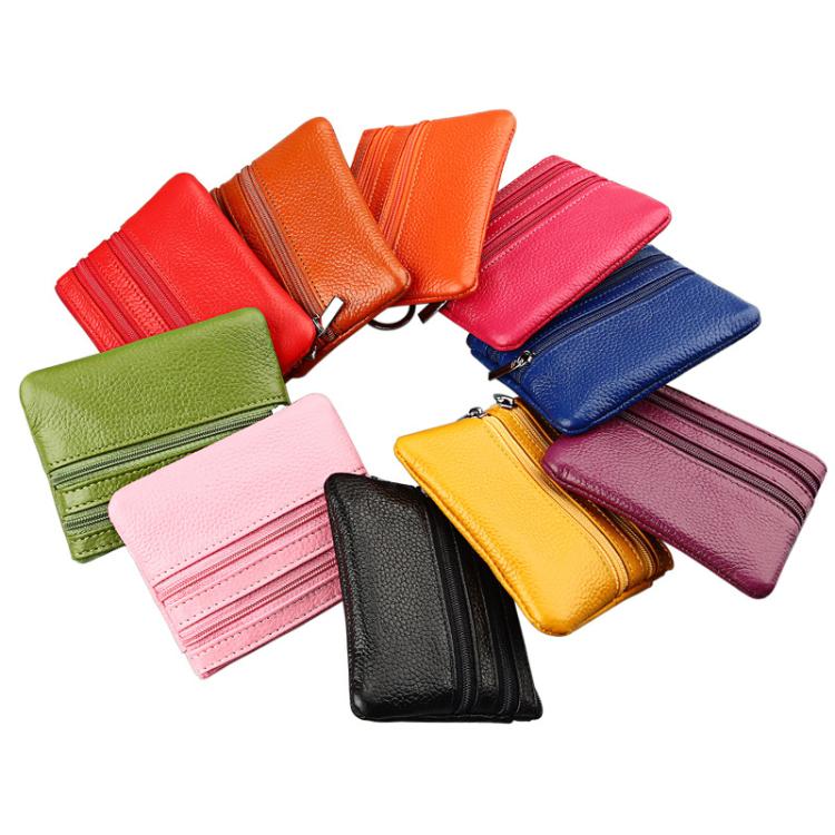 Genuine Leather Double Zipper Key Coin Purse(Yellow) - Image 6
