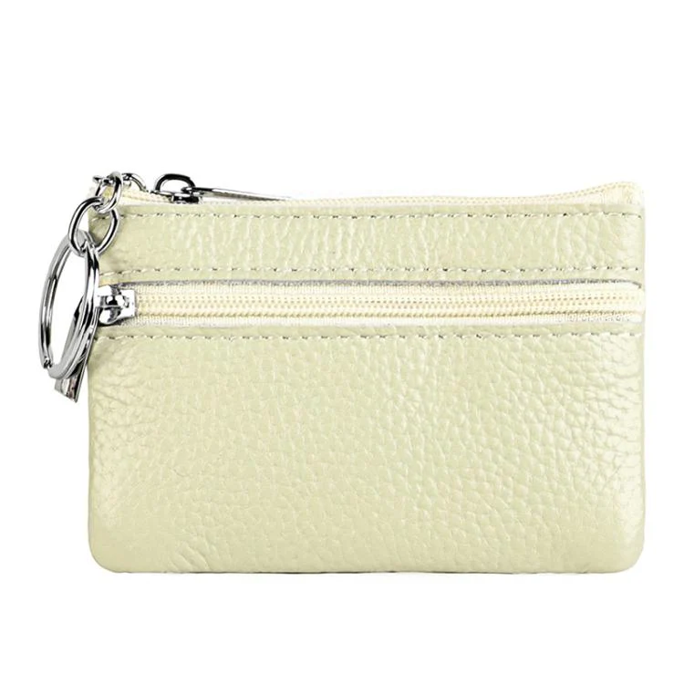 Genuine Leather Zipper Key Coin Purse(Apricot)