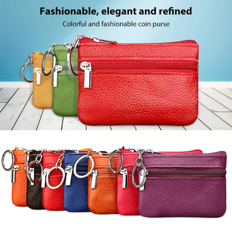 Genuine Leather Zipper Key Coin Purse(Dark Blue) - Image 2