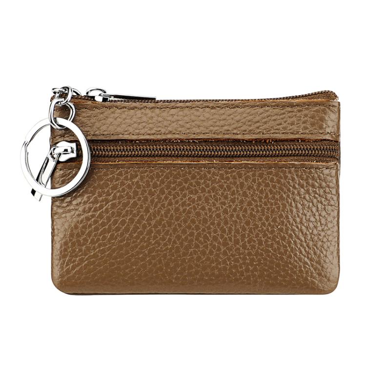 Genuine Leather Zipper Key Coin Purse(Khaki)