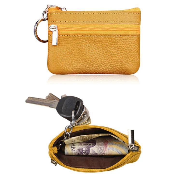 Genuine Leather Zipper Key Coin Purse(Light Purple) - Image 5