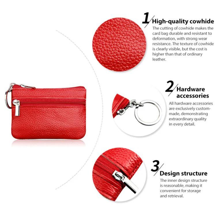 Genuine Leather Zipper Key Coin Purse(Orange) - Image 4