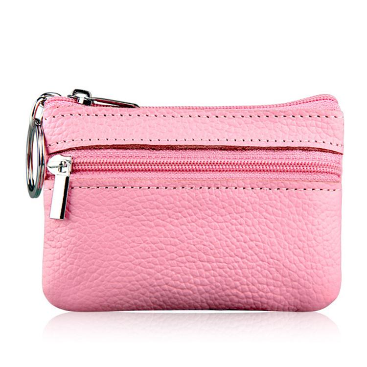 Genuine Leather Zipper Key Coin Purse(Pink)