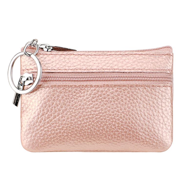 Genuine Leather Zipper Key Coin Purse(Rose Gold)