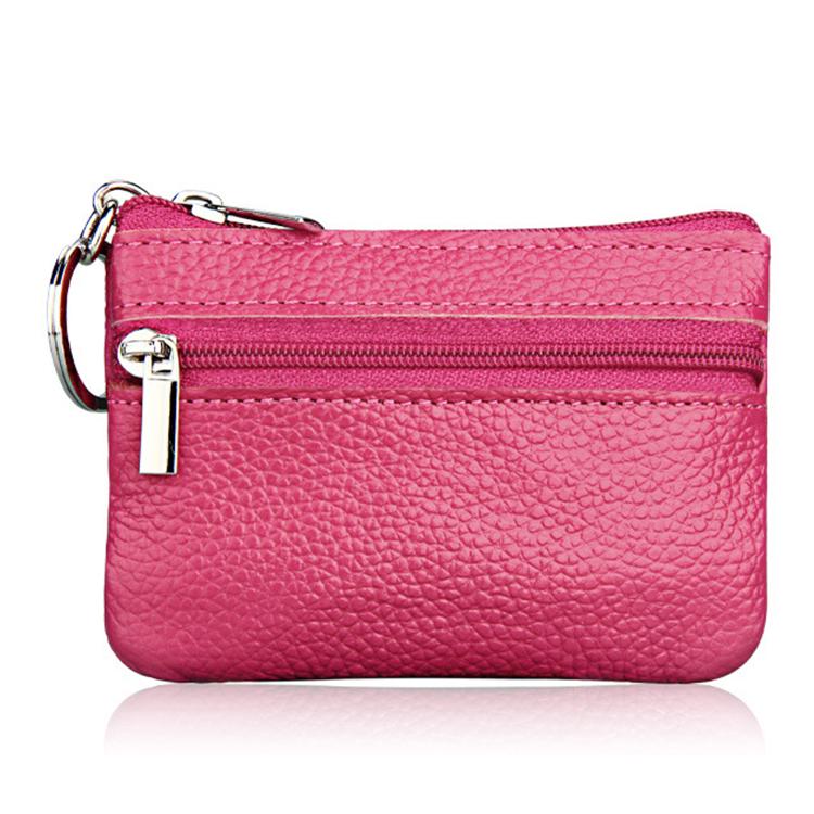 Genuine Leather Zipper Key Coin Purse(Rose Red)