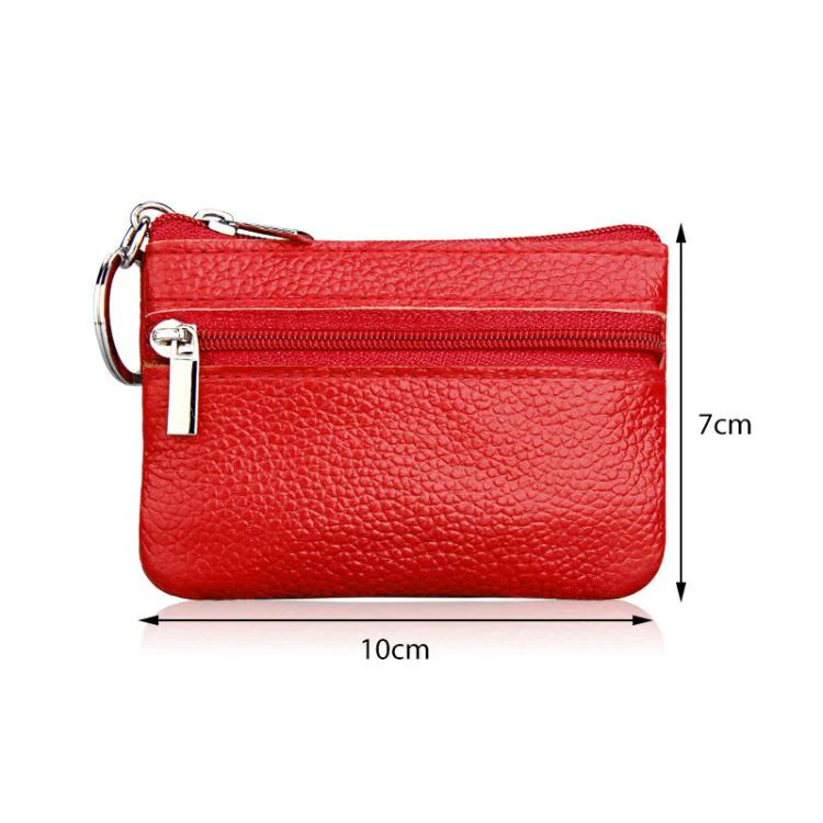 Genuine Leather Zipper Key Coin Purse(Silver) - Image 3