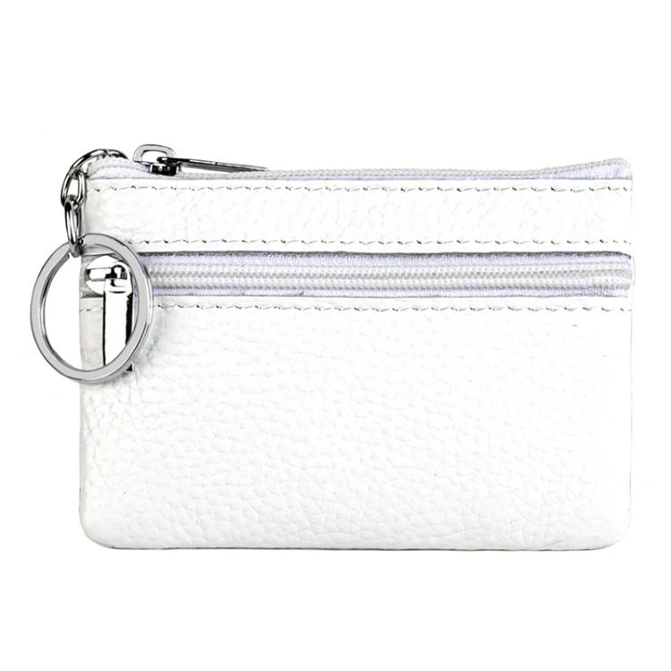 Genuine Leather Zipper Key Coin Purse(White)