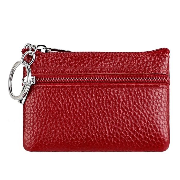 Genuine Leather Zipper Key Coin Purse(Wine Red)