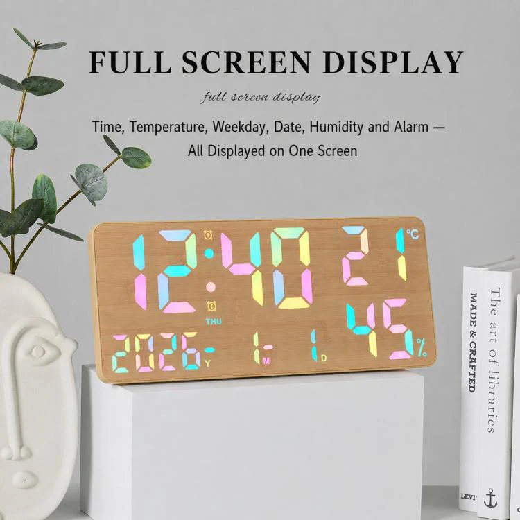 GH8070 Fabric Fixed White Light Large Display Digital Wall Clock With Temp Humidity Dual Alarm Desk Clock - Image 3