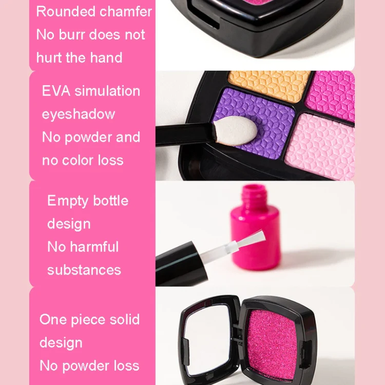 Girls Simulation Dressing Makeup Box Play House Non-toxic Cosmetics Set, Style: 21 In 1 Rose Leather Bag - Image 3