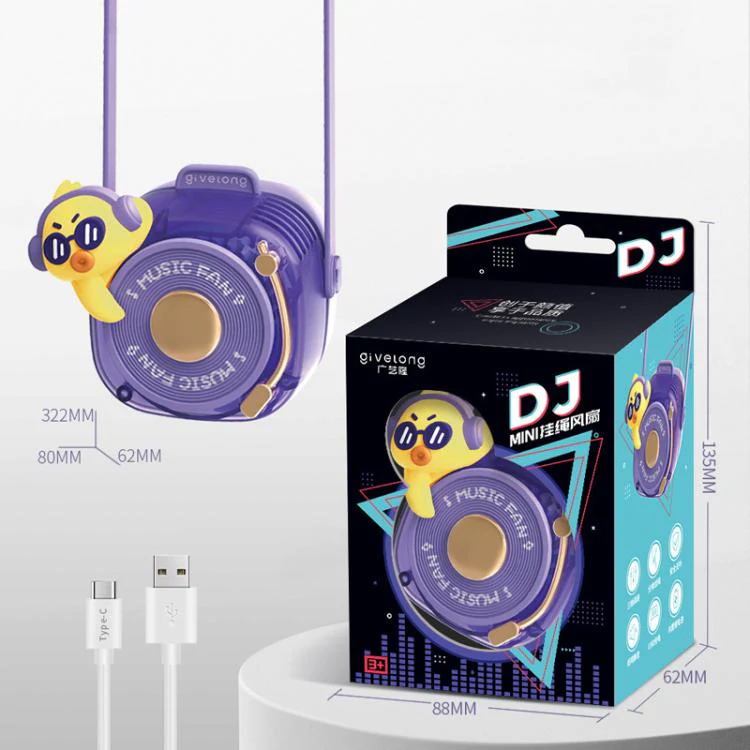 Givelong Cute Cool Pet DJ Lanyard Small Fan USB Rechargeable Compact Portable Bladeless Neck Fan(Cool Bear) - Image 12